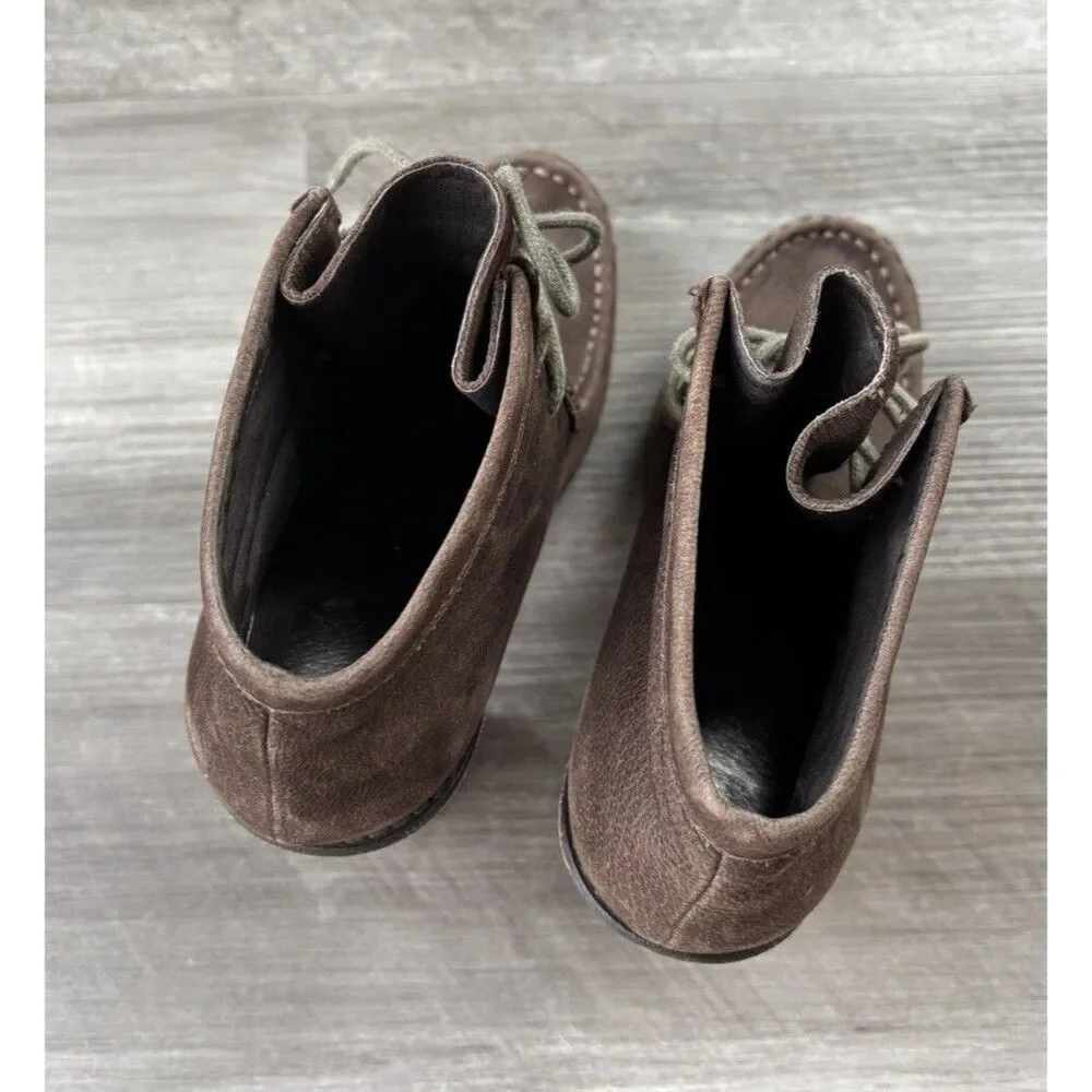 Dolce Vita Brown Suede Stacked Heel Booties Size 7 Heeled Boots Boho Moc Toe